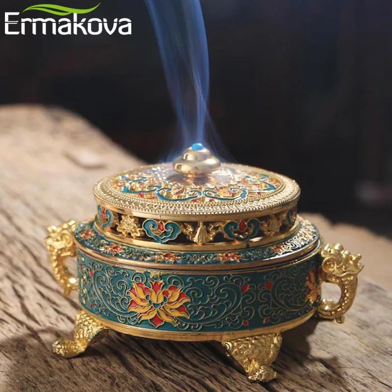 ERMAKOVA держатели для благовоний горелка 4 дюймов Тибетский Стиль окрашенные эмаль цинкового сплава катушки держатель для благовоний украшения дома и офиса подарок