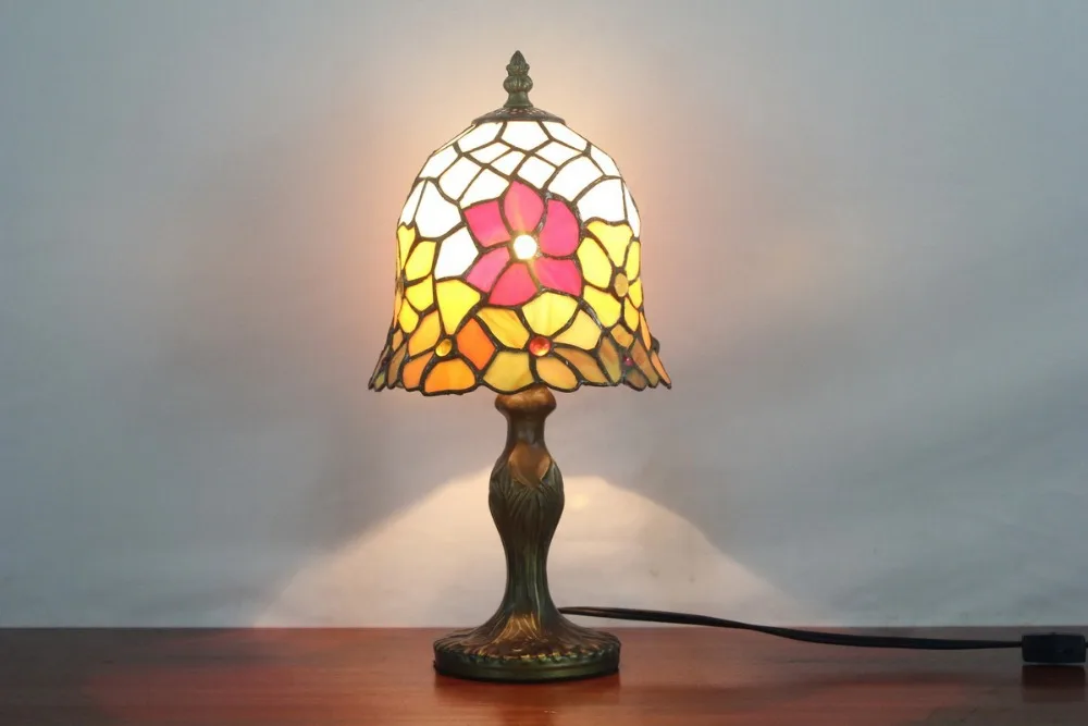 Настольная лампа Tiffany Style маленькая Витражная с подсолнечником светильник для