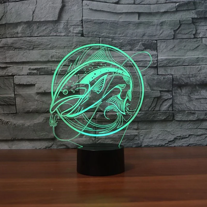 Рыболовная 3D лампа USB lED ночник дистанционный сенсорный переключатель 7 цветов