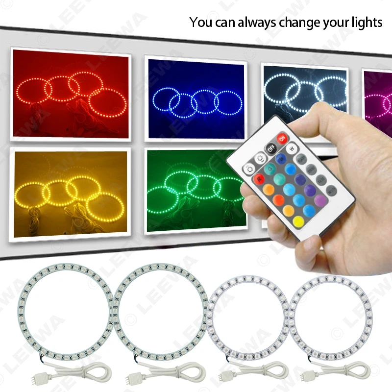 LEEWA 2x90мм 2x110мм автомобильный RGB LED Ангельские Глазки Halo кольцевой свет