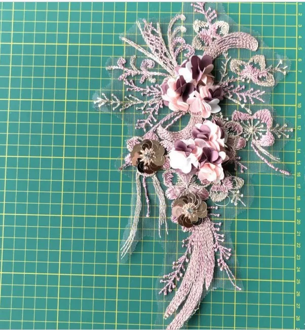 Вышитая ткань аппликация нашивка кружево водяная дрель украшение роза цветок