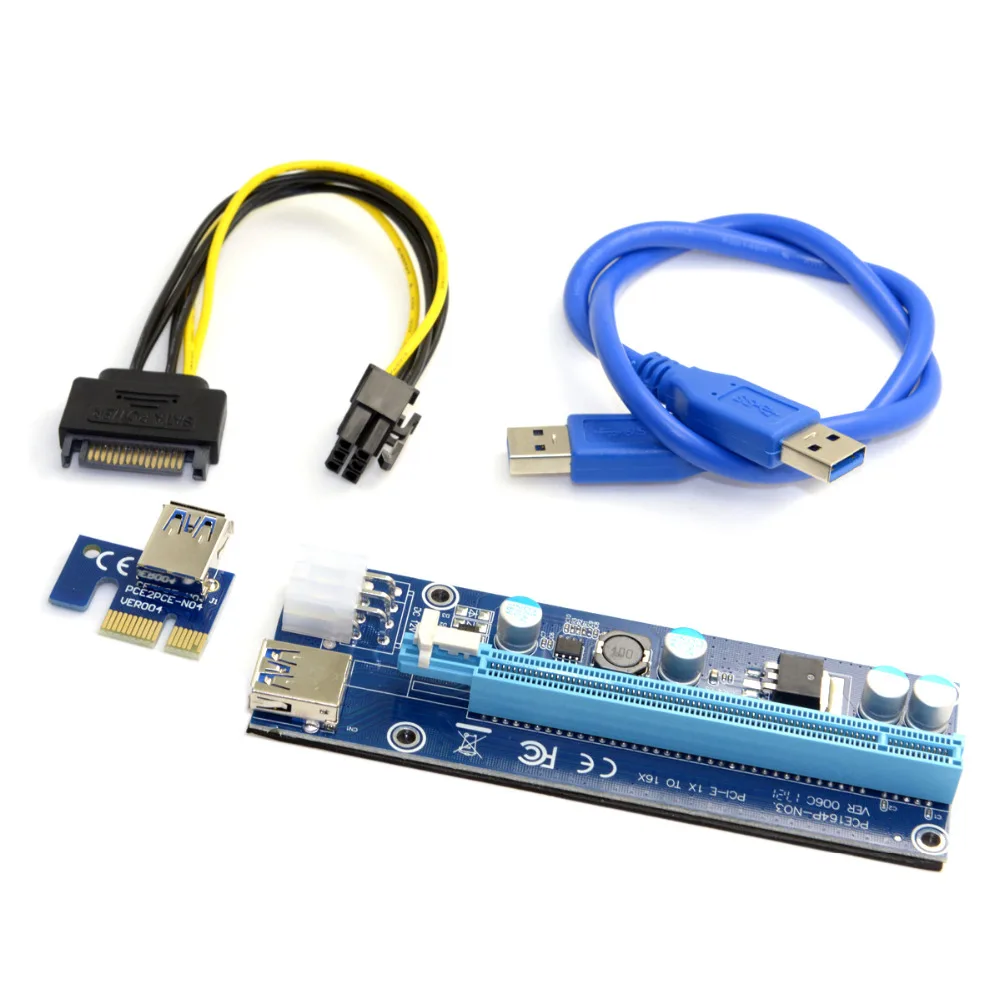 

PCI-E Riser Card PCIe PCI Express 1x to 16x Adapter USB 3.0 6Pin Power Cable Mining Machine Enhanced 60cm PCIE to USB Cable