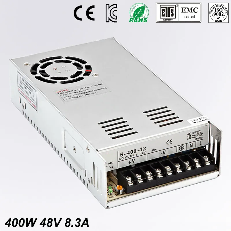 Одиночный выход dc48V 8.3A 400W импульсный источник питания для светодиодной ленты 110V