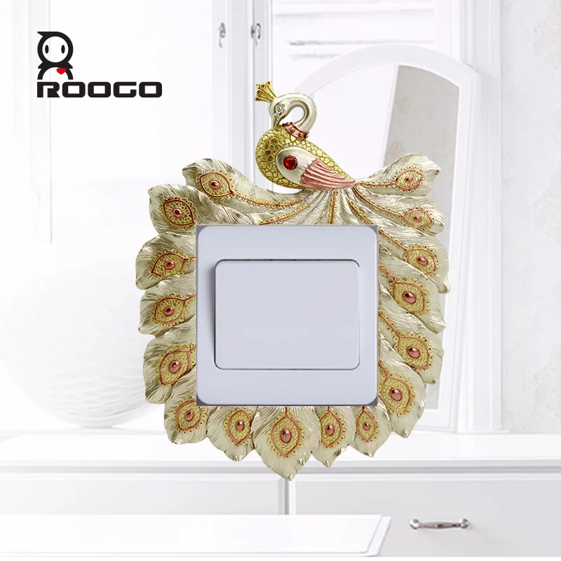 Roogo мультфильм полимерный переключатель наклейки Королевский Павлин на стену в
