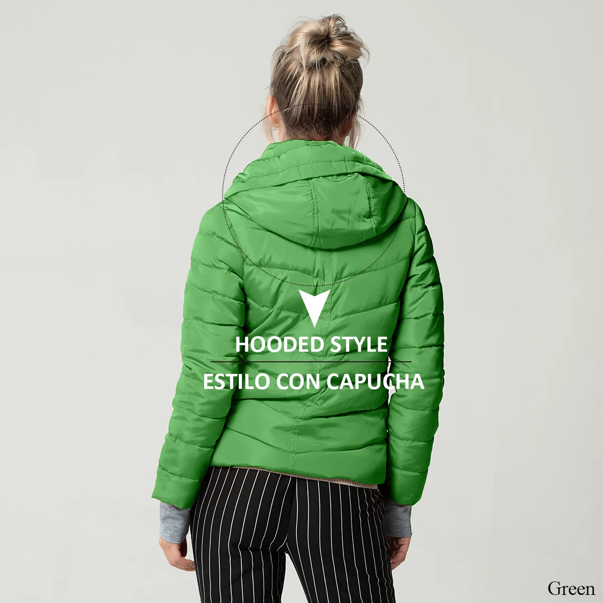 Short Autumn Winter Jacket Women Parkas Hooded Coats Female Wadded Jacket Women Parka Padded Jacket With Gloves chaqueta mujer - Цвет: Green--Hooded
