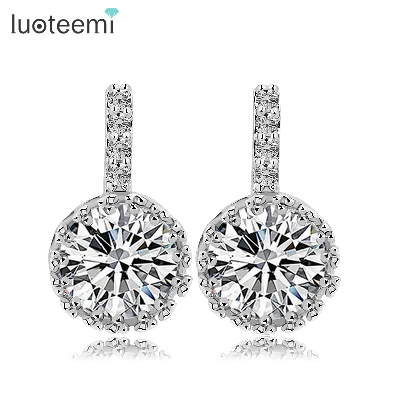 

LUOTEEMI Fashion Round White AAA+ Clear Cubic zirconia Women Stud Earrings for Luxury High Quality Jewelry Gift Wholesale