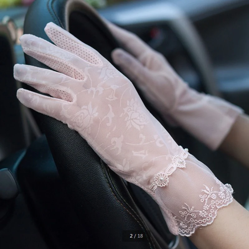 

Lady Touch Screen Sunscreen Ice Silk Gloves Fashion Women Summer Thin Section Lace Flower Breathable Gloves MA02