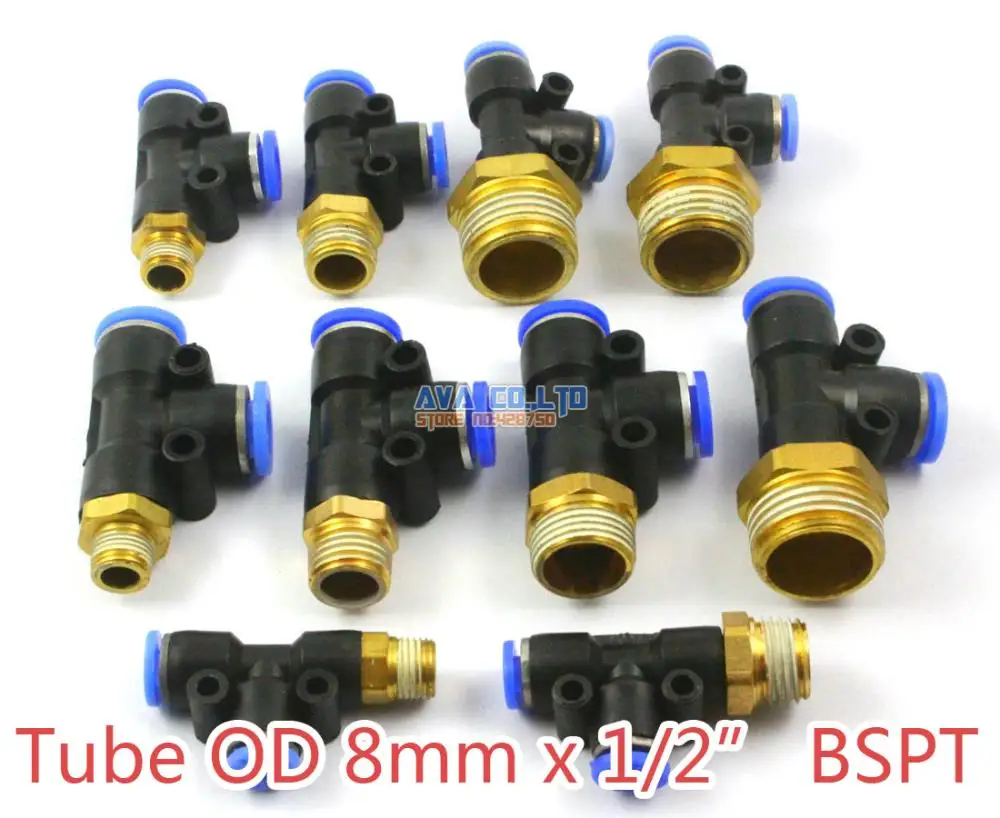 

5 Pieces Tube OD 8mm x 1/2" BSPT Male Tee Pneumatic Connector Push In To Connect Fitting One Touch Quick Release Air Fitting