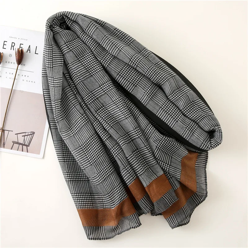 New Design Plaid Striped Viscose Shawl Scarf Women High Quality Printe Pashmina Stole Bufandas Mujer Muslim Hijab 180*90Cm