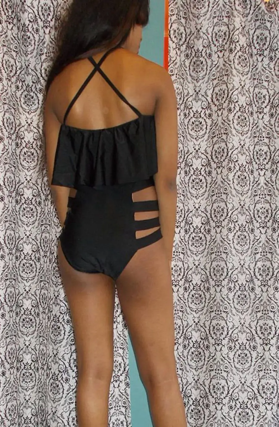 2017 Swimsuit Woman Swim Bikini Set Swimming Suit Bandeau Tankini Top Swimwear Padded Beach Bathing High Waist Shorts Black |