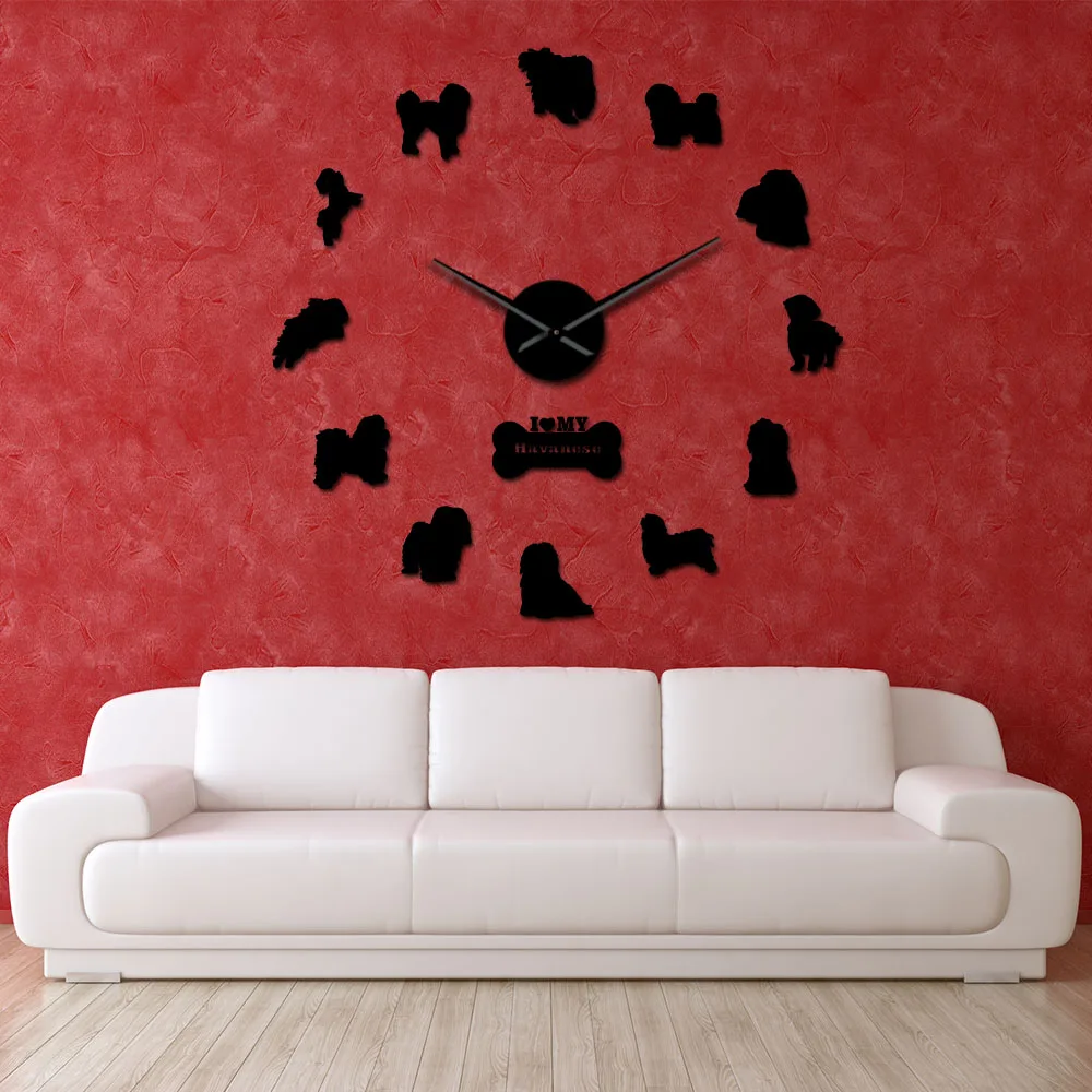 Havanese Dogs настенные часы Bichon Havanais DIY наклейки домашний декор гигантские Висячие