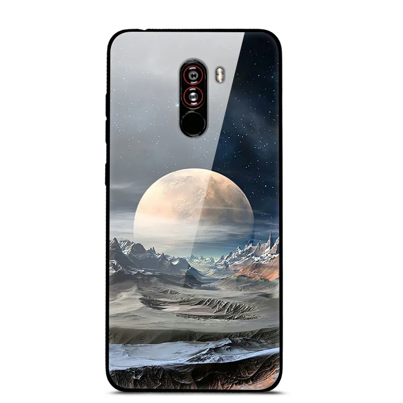 Серебристый Чехол для Xiaomi Pocophone F1, закаленное жесткое заднее стекло, чехол для Xiaomi Poco F1, силиконовый мягкий бампер, чехол с принтом - Цвет: Серебристый
