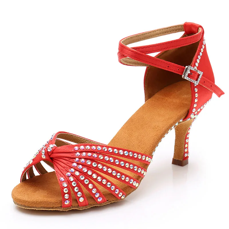 Лидер продаж Женская обувь для латинских танцев Атласная танцевальная танго