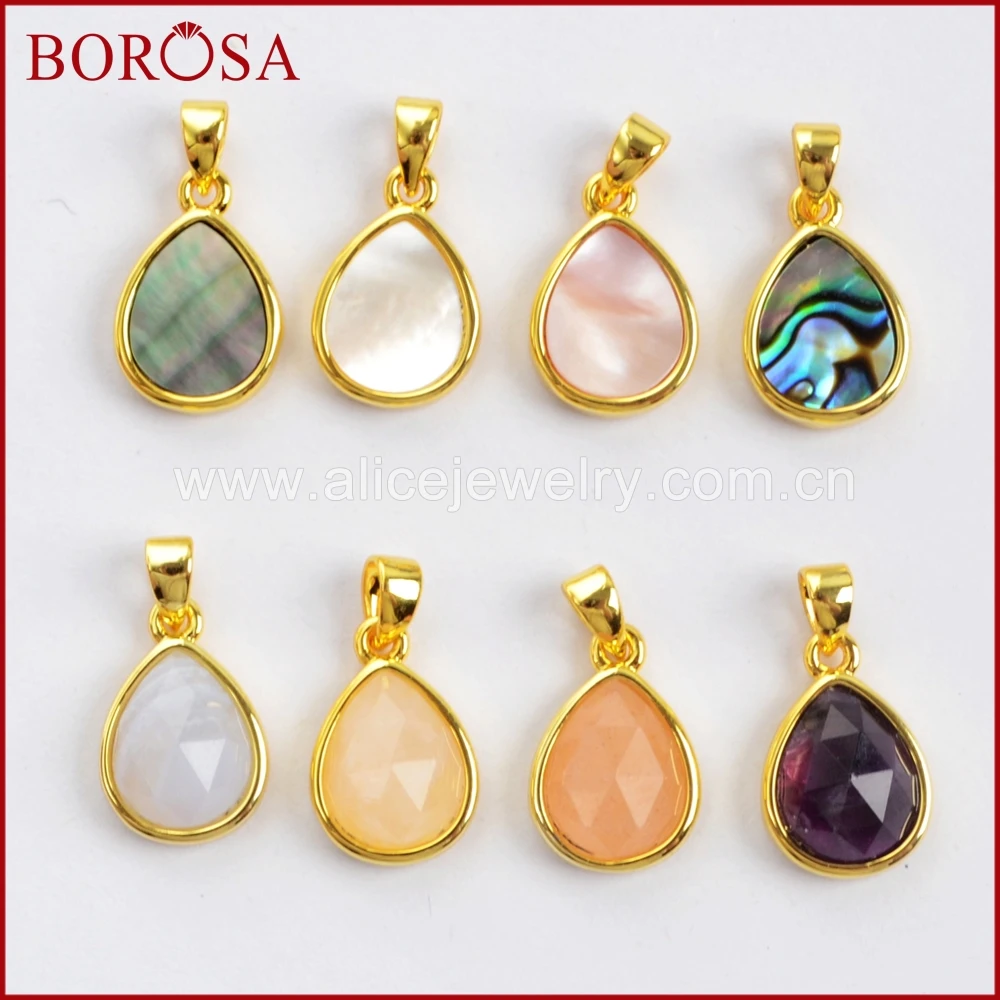 

BOROSA 10 шт крошечные капли многоцветные граненые камни кулон гальваническое золото натуральные аметисты опал Ожерелья Подвески WX988