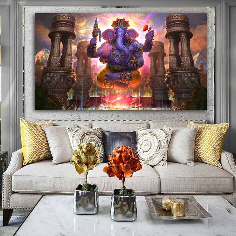 Настенная Художественная печать Lord Ganesha Vinayaka Ganapati статуя Будды картина Религиозное искусство золотой слон декоративные картины
