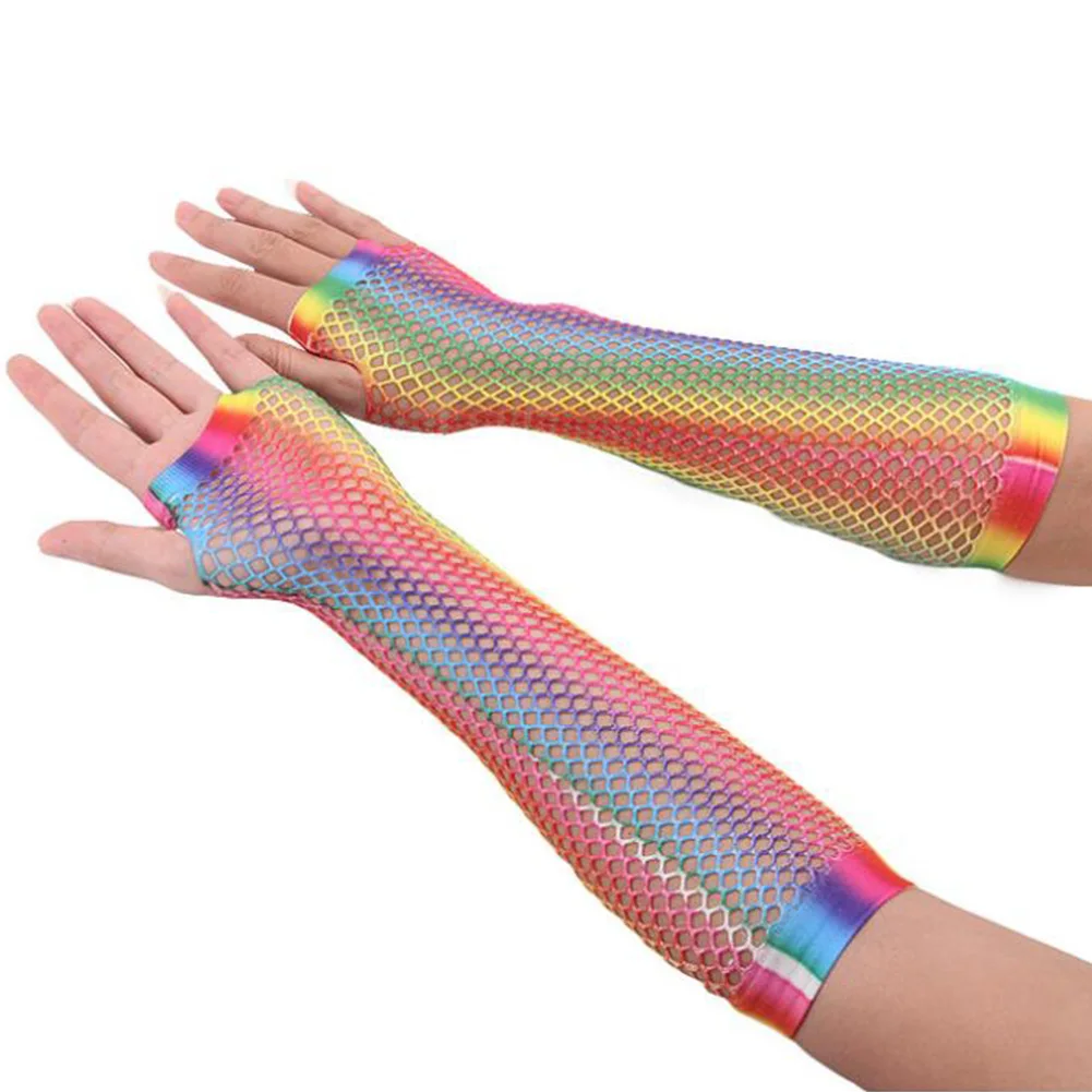 1 пара модные сексуальные радужные сетчатые летние крутые без пальцев перчатки