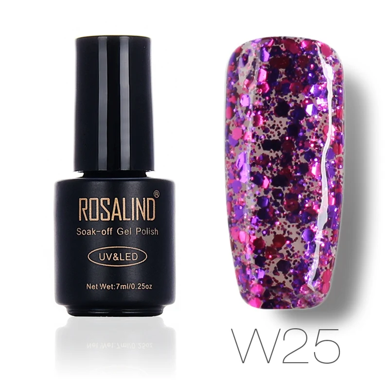 W25 ROSALIND 7 мл дизайн ногтей алмазный Блестящий Гель-лак для ногтей УФ светодиодный замачивающийся лак дизайн нужен топ и Базовое покрытие - Цвет: W25
