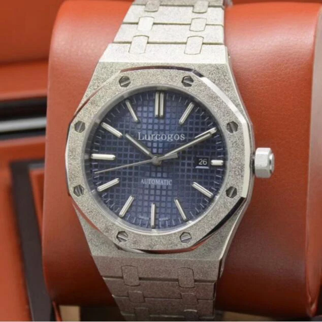 Роскошные Брендовые мужские часы AAA с серебряными бриллиантами синим