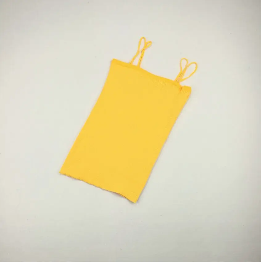 Yellow Двойные Спагетти ремни Топы с завязками на шее для девочек обрезанные футболки без рукавов Женские однотонные трикотажные майки кроп Топы FL1246 - Цвет: Yellow
