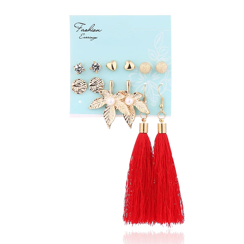 Red Earrings HOCOLE модные богемные длинные кисточки серьги набор шелковая ткань золотые Винтажные висячие серьги с ниспадающими кисточками для женщин ювелирные изделия - Окраска металла: Red Earrings