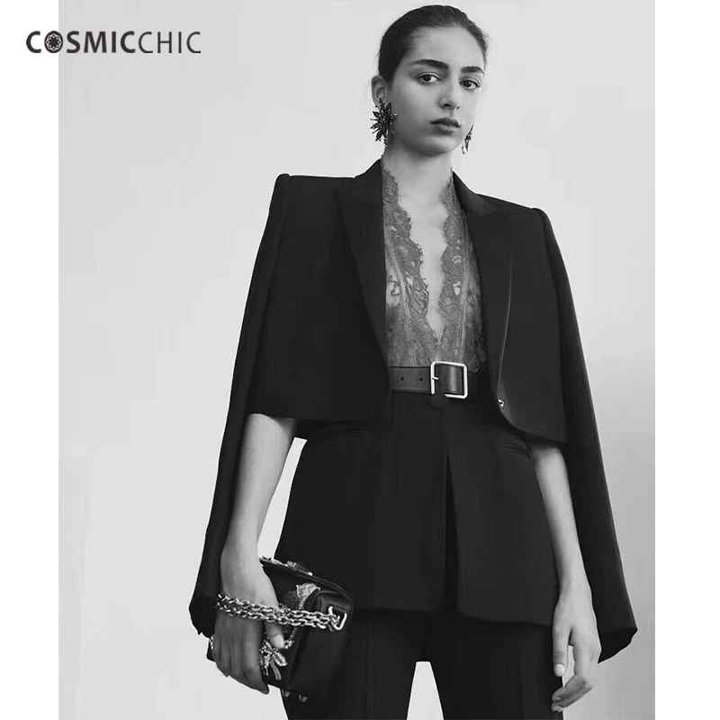 Женский блейзер Cosmicchic черный кружевной жилет Модный повседневный Блейзер LY128|women