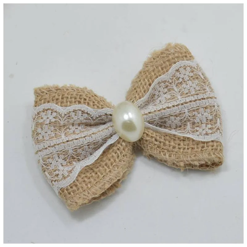 Свадебное украшение в деревенском стиле джутовые белые кружевные банты лента из
