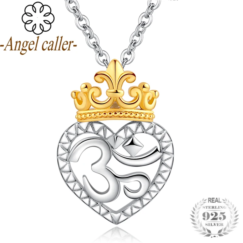 Angel Caller 925 Sliver Golden Crown Heart Necklace &ampPendant Mysterious Symbols Choker Fine Jewelry for Women Birthday Day Gifts |