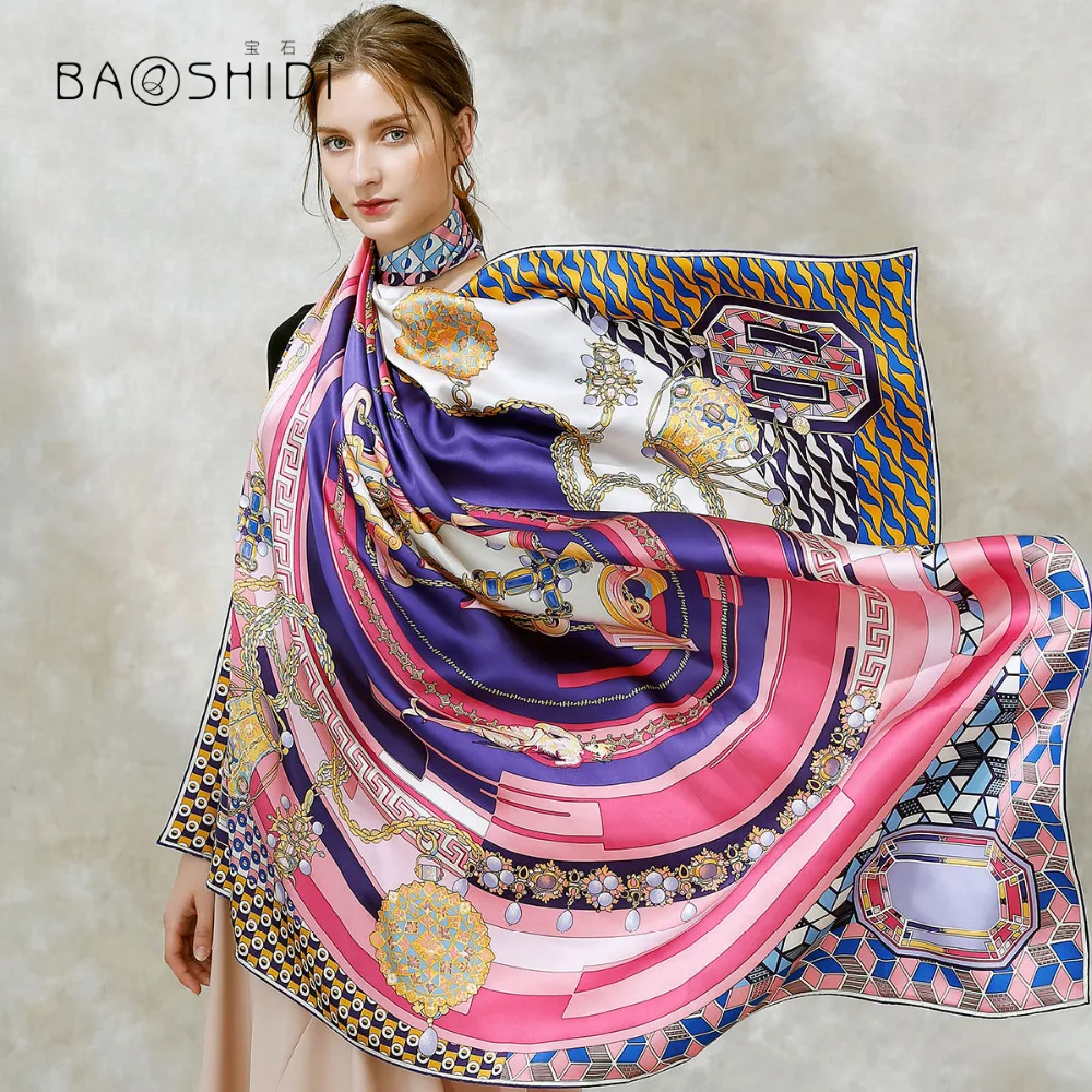 Женский шарф ручной работы BAOSHIDI из 100% шелка Элегантная Шелковая шаль|brand women
