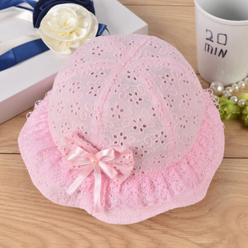 New Children Summer Panama Hollow Caps Baby Girls Fisherman Hat Kids Bowknot Pearl Fashion Bucket Sun Floral | Детская одежда и