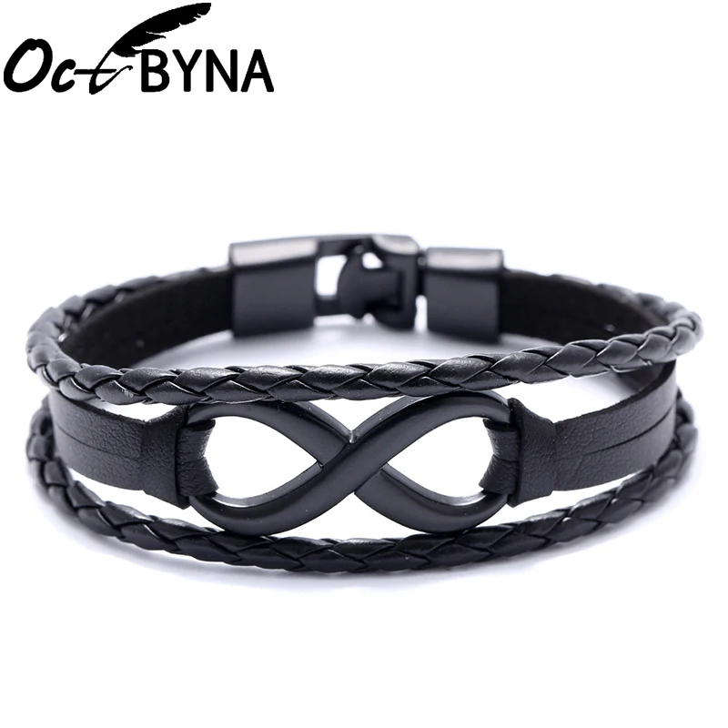 Octbyna геометрический браслет Бесконечность кожаный панковские шармы ручной цепи