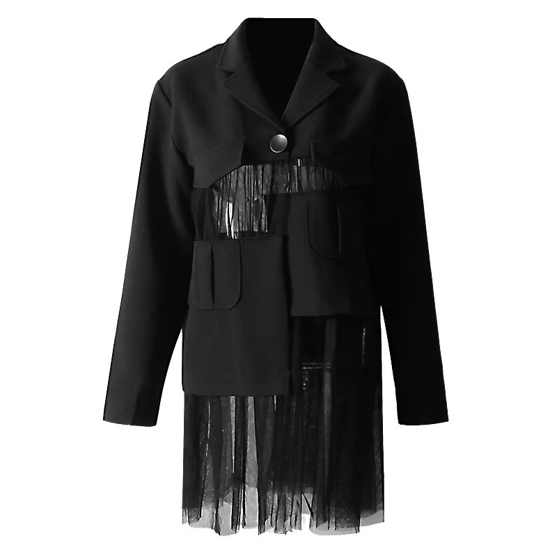 Женские куртки 2019 новые европейские дикие личности сплайсинга сетки Марля