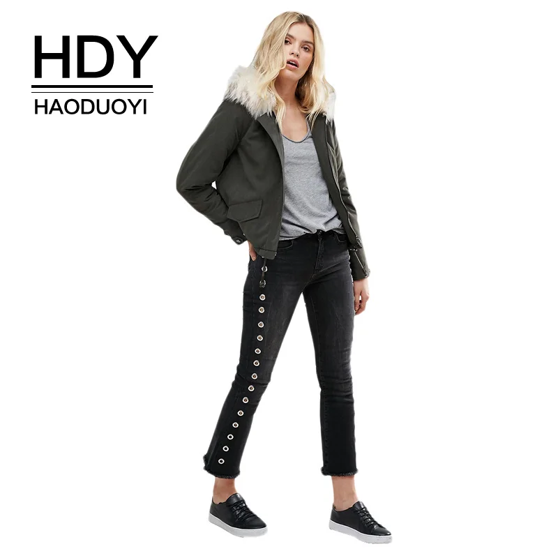 Куртка HDY Haoduoyi женская зимняя теплая с меховым воротником на молнии 2020|Женские
