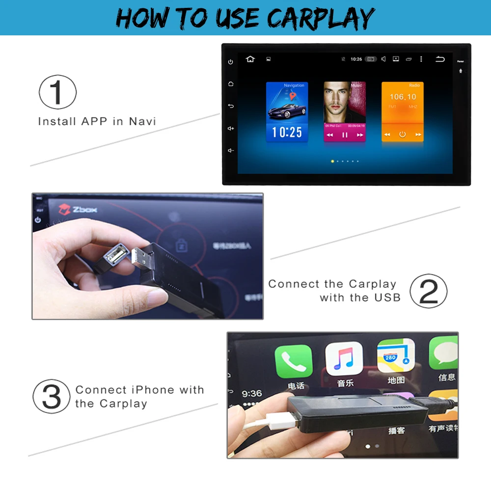 Dasaita Carplay USB ключ для iphone android авто для телефонов android автомобильный навигатор gps с smart link поддерживает iOS телефоны