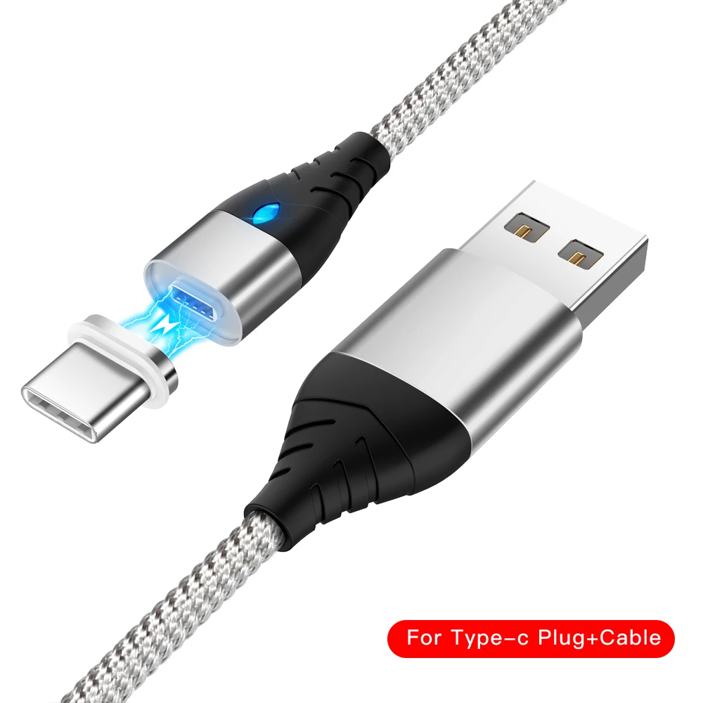 Silver For Type C Магнитный кабель для передачи данных Micro usb type C, супер быстрая зарядка для huawei, магнитное зарядное устройство usb c для Xiaomi, Пылезащитная заглушка, шнур для передачи данных для телефона - Цвет: Silver For Type C
