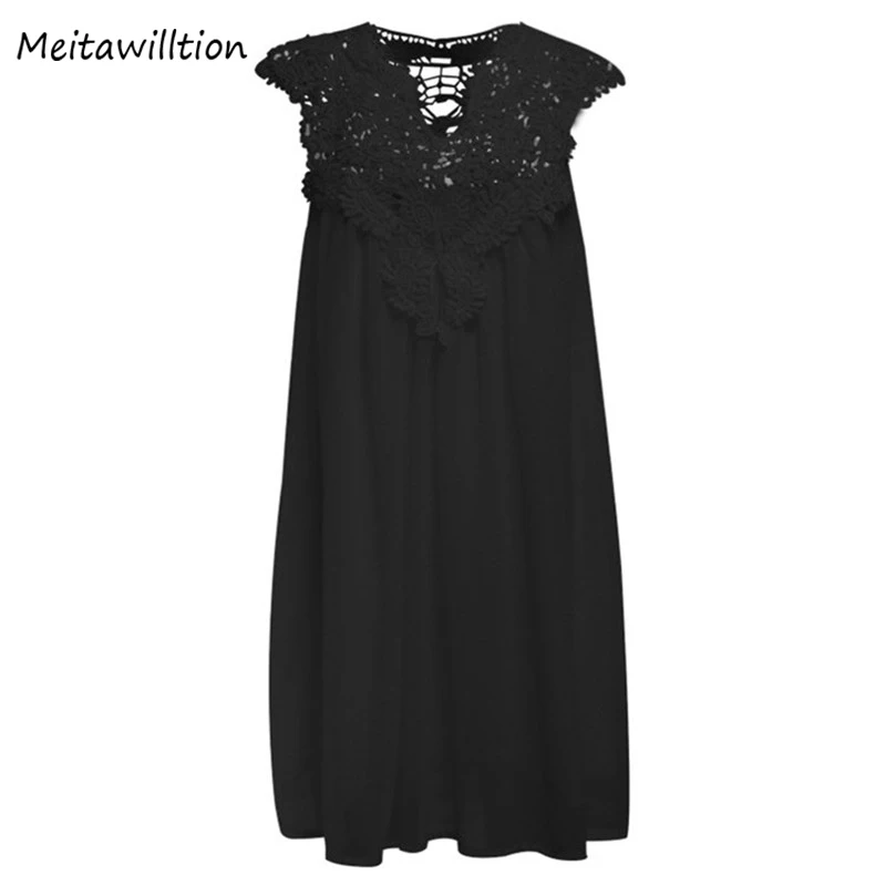 2019 Для женщин летнее платье дамы свободные рукавов пляжное кружевное Женский V