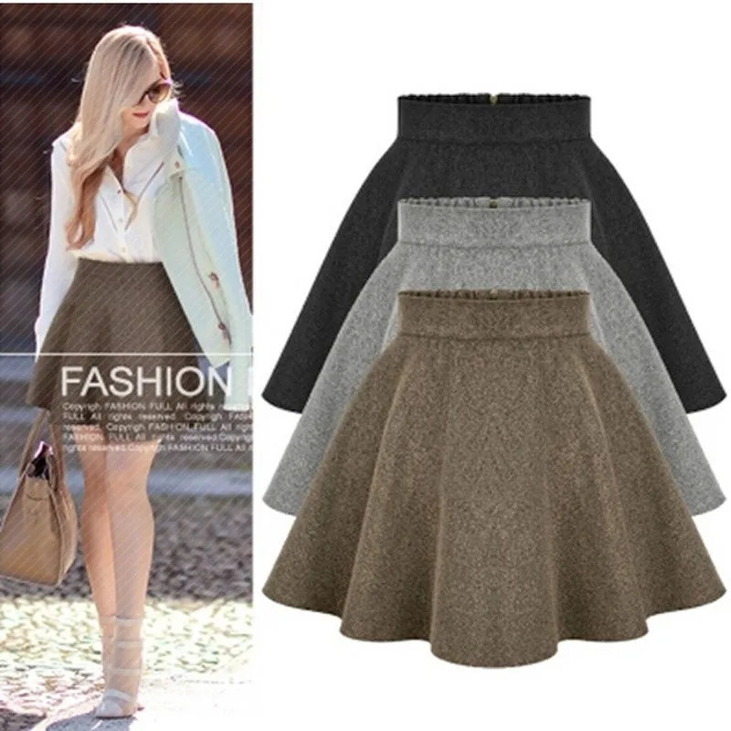 Новинка 2017 зимние женские юбки с высокой талией Женская шерстяная юбка миди