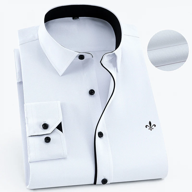 Мужская рубашка с длинным рукавом Camisa Social Masculina, классические мужские рубашки, официальная деловая рубашка с вышитым логотипом