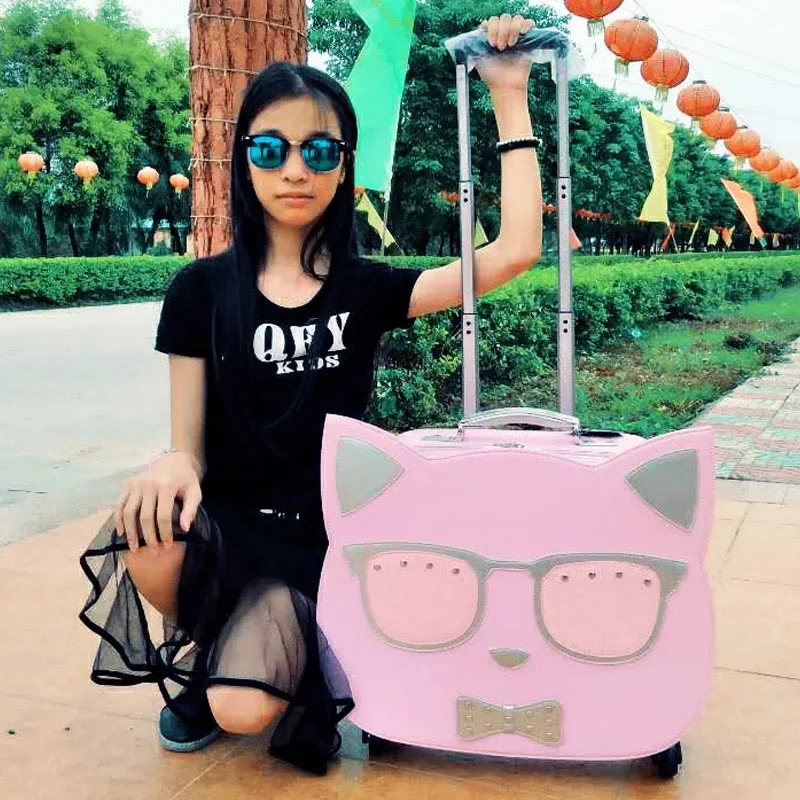 Чехол на колесиках с рисунком Hello Cat, 18 дюймов, для девушек, студентов, сумка для багажа, Женский чехол на колесиках, чехол vs travle, Сумка с косметичкой - Цвет: pink(single)