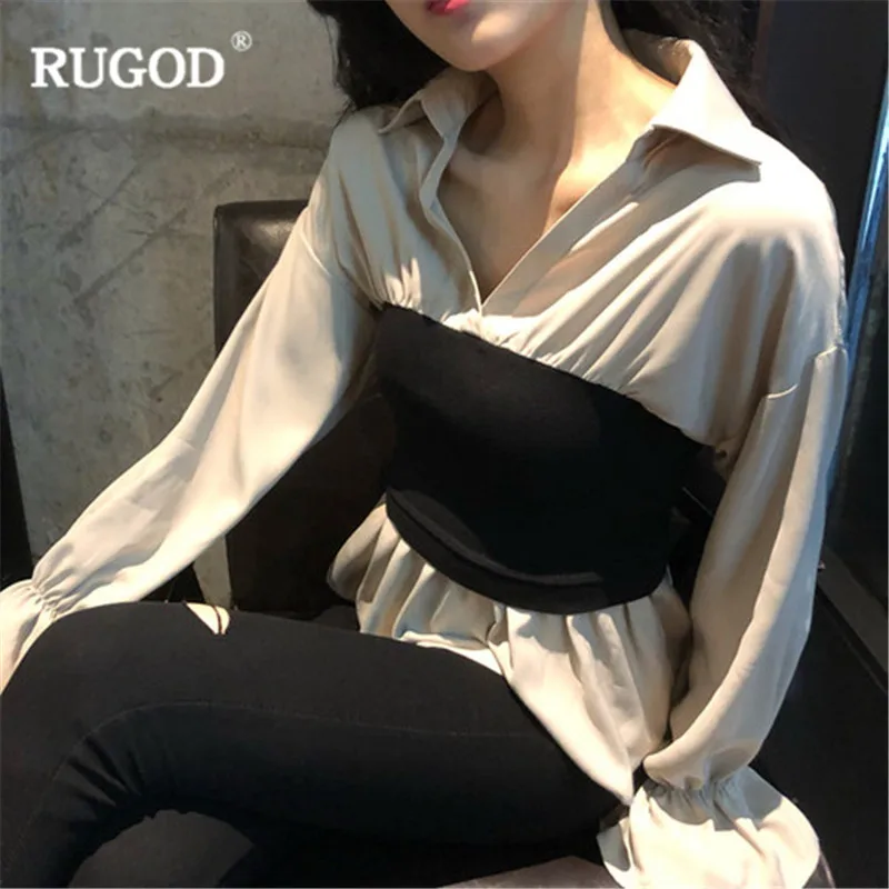 Женская офисная блузка RUGOD винтажная с длинным рукавом и отложным воротником |