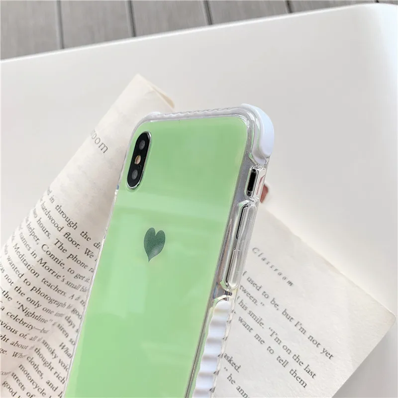 Anti-knock pure color loving heart Transparent Orange green pink IMD phone Case For Apple iphone 6 6s 7 8 Plus X XS XR MAX case |