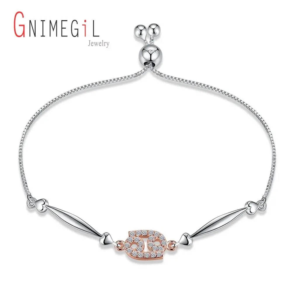 Модный браслет gnimegili 12 Созвездие Настоящее серебро 925 амулет с хрустальной бусиной браслет для женщин ювелирные изделия подарки - Окраска металла: Cancer H076