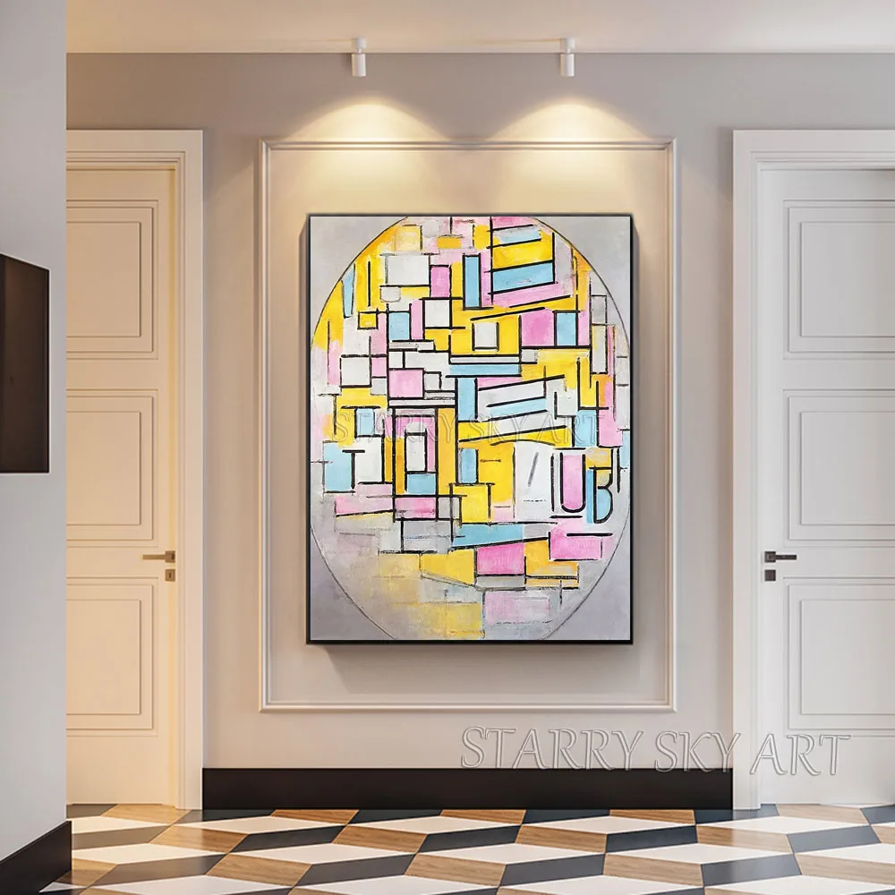 

China Artist Reproduce High Quality Abstract Modern Canvas Painting Reproduce Piet Cornelies Mondrian Geometric Oil Painting