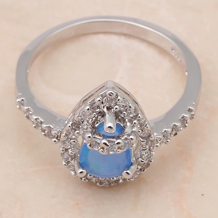 Супер suplier Синий огненный опал серебряный цвет штампованные кольца для мужчин и