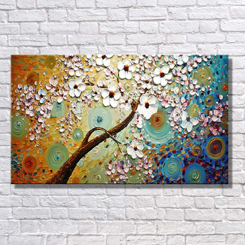 Unframe beautiful 100% Handpainted Abstract Gold flowers Oil Painting on Canvas Pictures wall image picture room Home Decor | Дом и сад