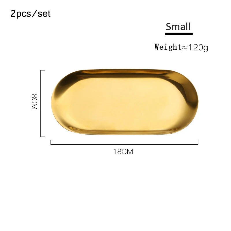 small gold 2 шт./компл. металлический лоток для хранения Золотой овальный точечный фруктовый тарелка для хранения ювелирных изделий сервировочный лоток дисплей лоток зеркало для домашнего декора - Цвет: small gold