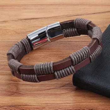 Braided Interlocking & Stitching Genuine Leather Bracelet 1
