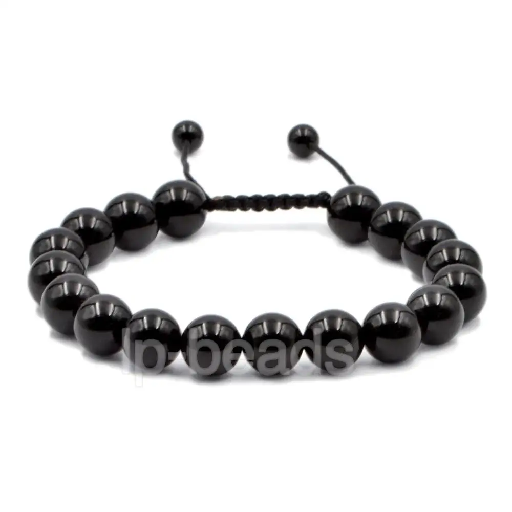 Black Onyx 10 мм природных драгоценных камней плетеный браслет 3 шт./лот Для Мужчин's Женская Мода Макраме бисер регулируемый - Окраска металла: Black Onyx