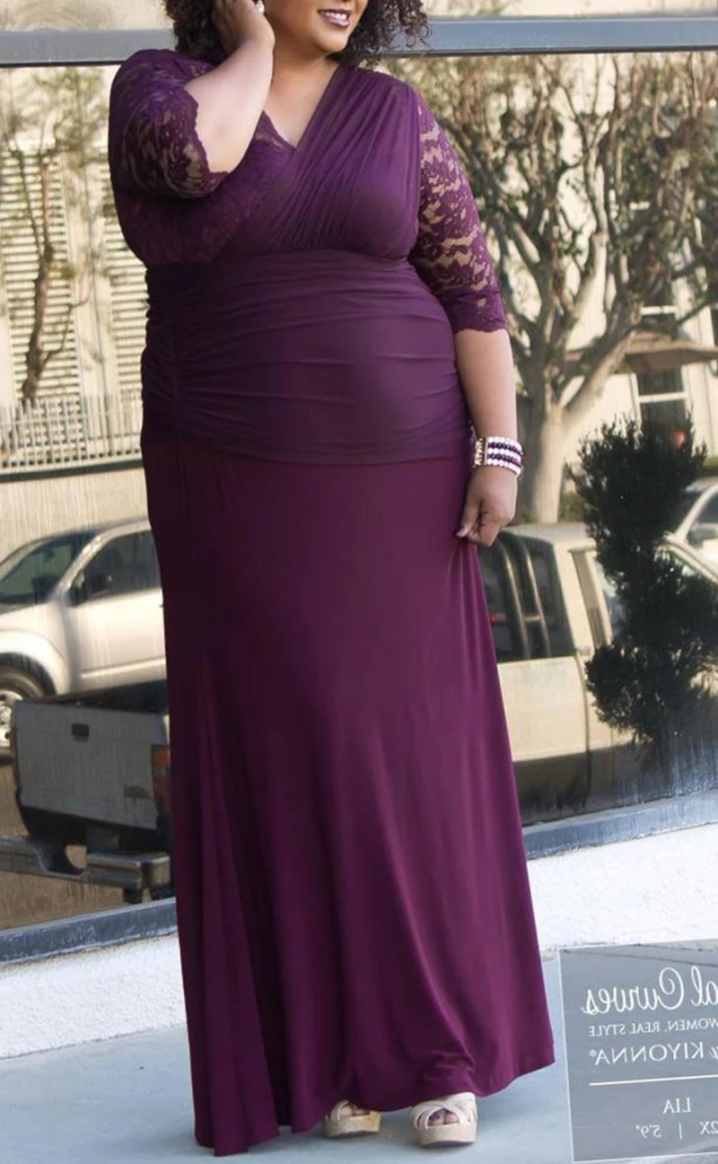 Robe De Soiree фиолетовое кружевное шифоновое длинное банкетное платье с рукавом до локтя Вечерние платья Мать новобрачных платье плюс размер
