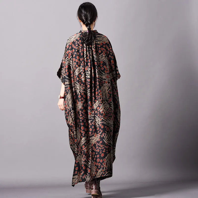 Женское весенне летнее платье с рукавами летучая мышь принтом морщин шелковое