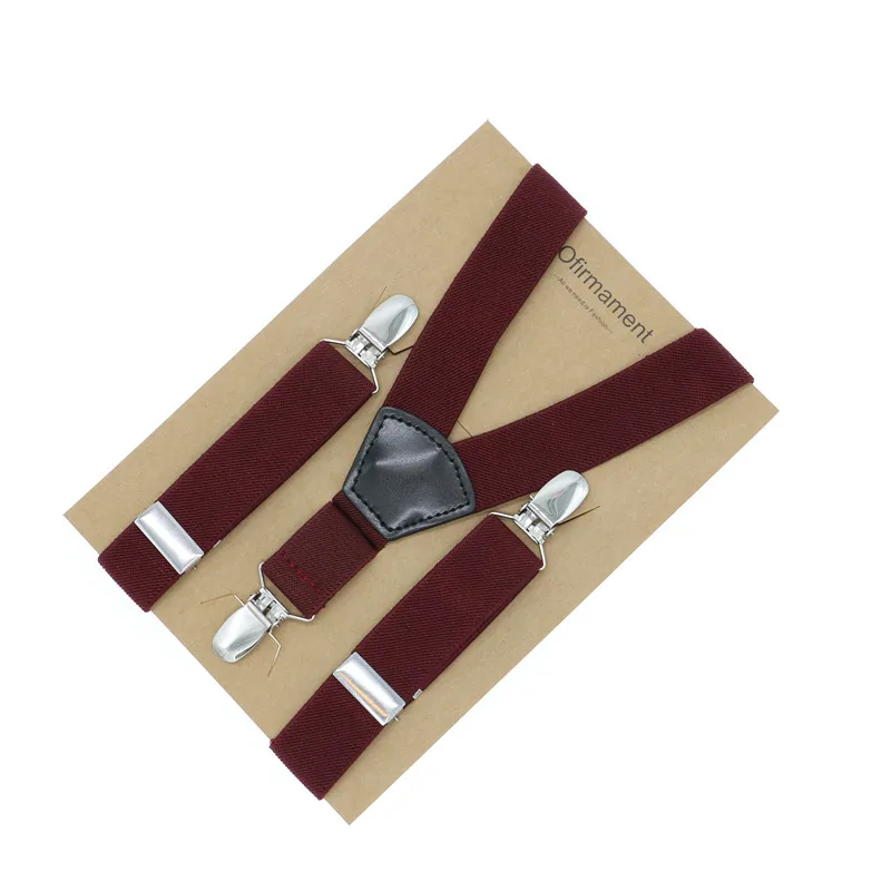 Fan shape leather solid kids clothes suspender adjustable 2.5cm width wedding high quality Y back kraft paper packed gift | Аксессуары
